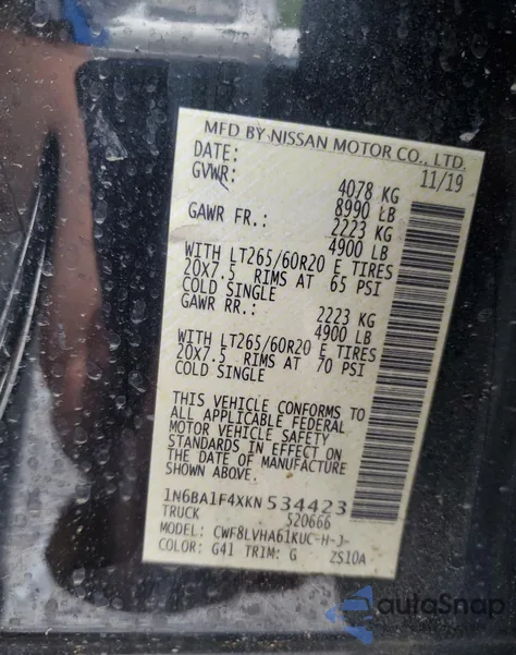 2019 Nissan Titan Xd Sl from USA, damaged, VIN 1N6BA1F4XKN534423